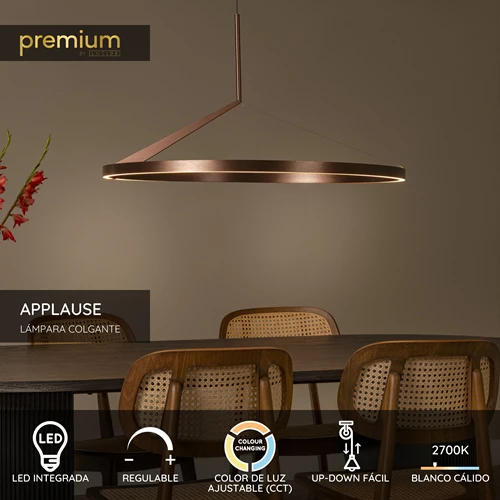 Lucide APPLAUSE - Lámpara colgante - Ø 80 cm - LED Regul. - CCT - 1x50W 2700K/4000K - Sensor de movimiento de mano - Café | Premium - USP